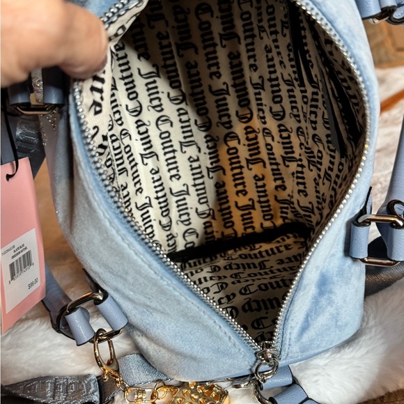 Juicy Couture Light Blue Velvet Satchel Bag with a gold purse charm.. NWT) - Picture 7 of 9